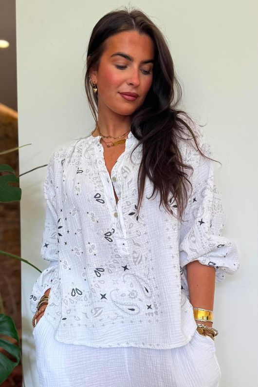 Ole Bubble Cotton Bandana Laurie Blouse White